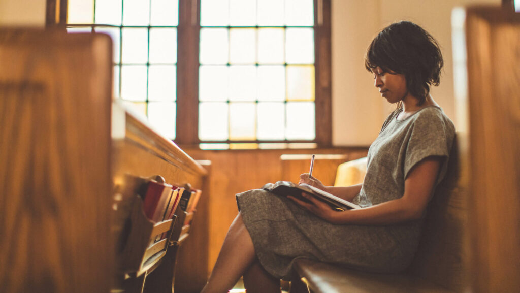 Woman sitting in a church