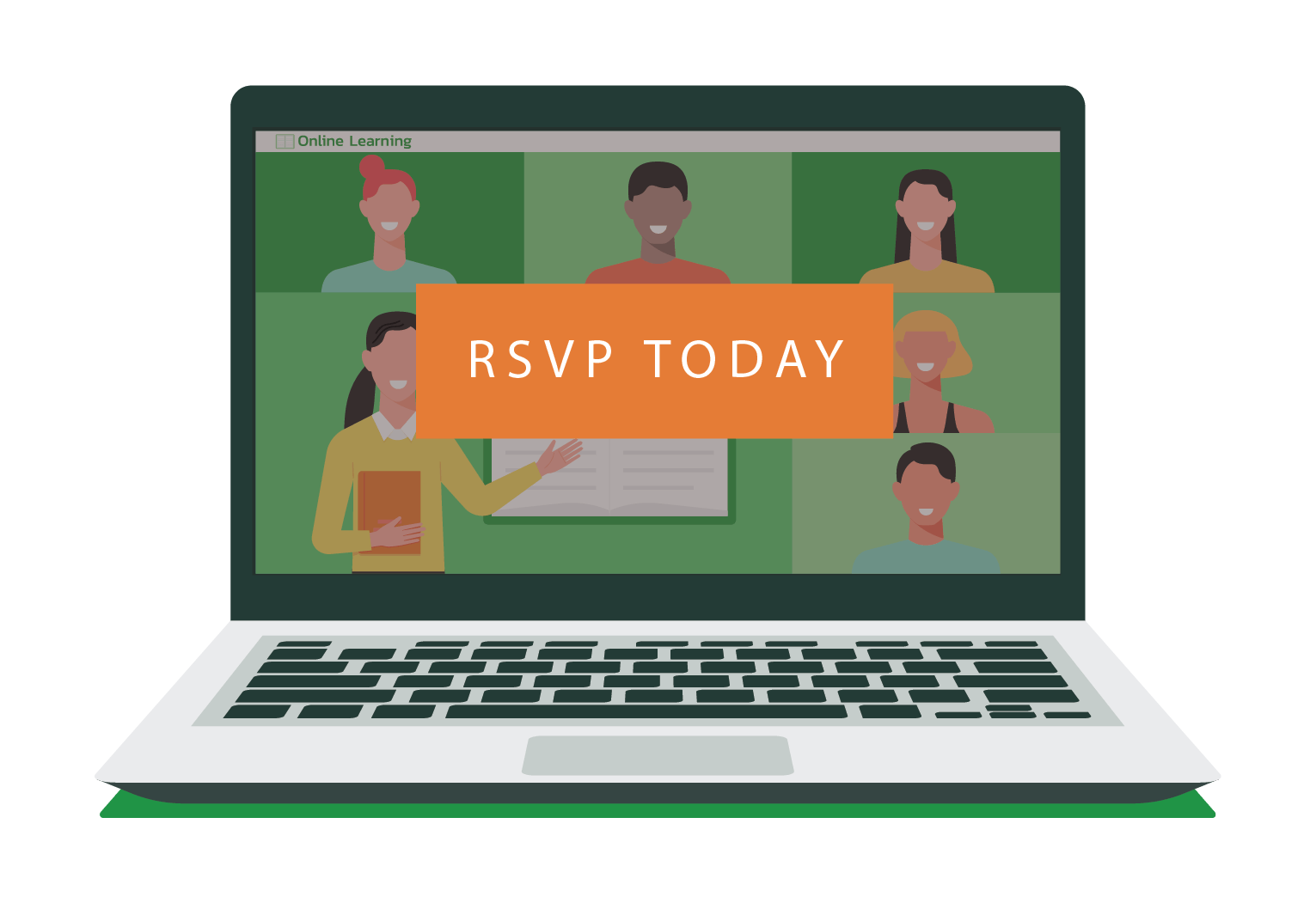 A laptop stating RSVP Today